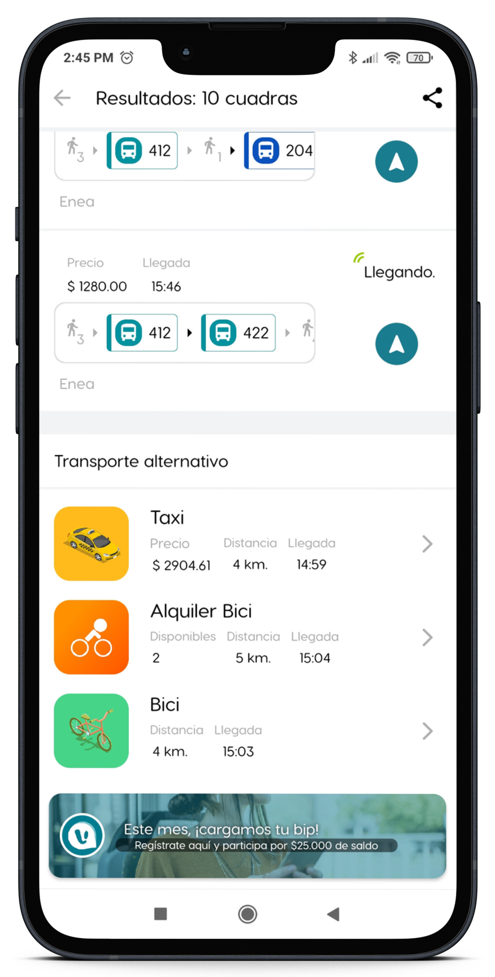 Información y horarios de transporte público en tiempo real en Chile